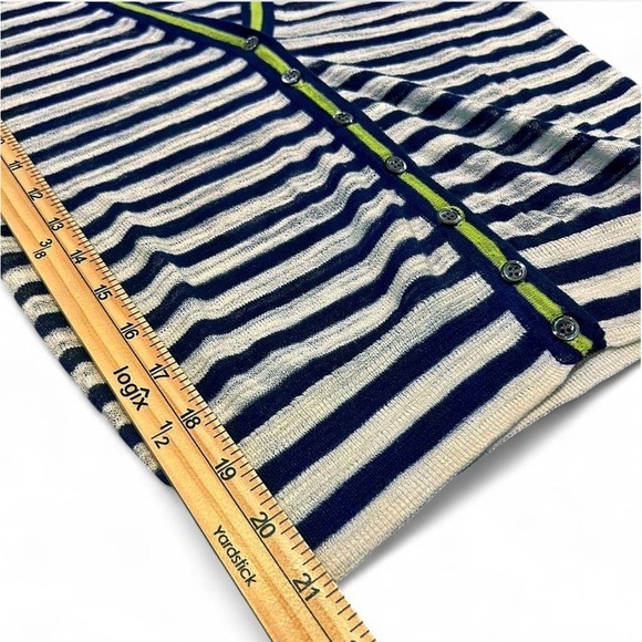 J. Crew Cardigan Striped Sweater | Navy, White, Lime Green | XS - Picture 5 of 7
